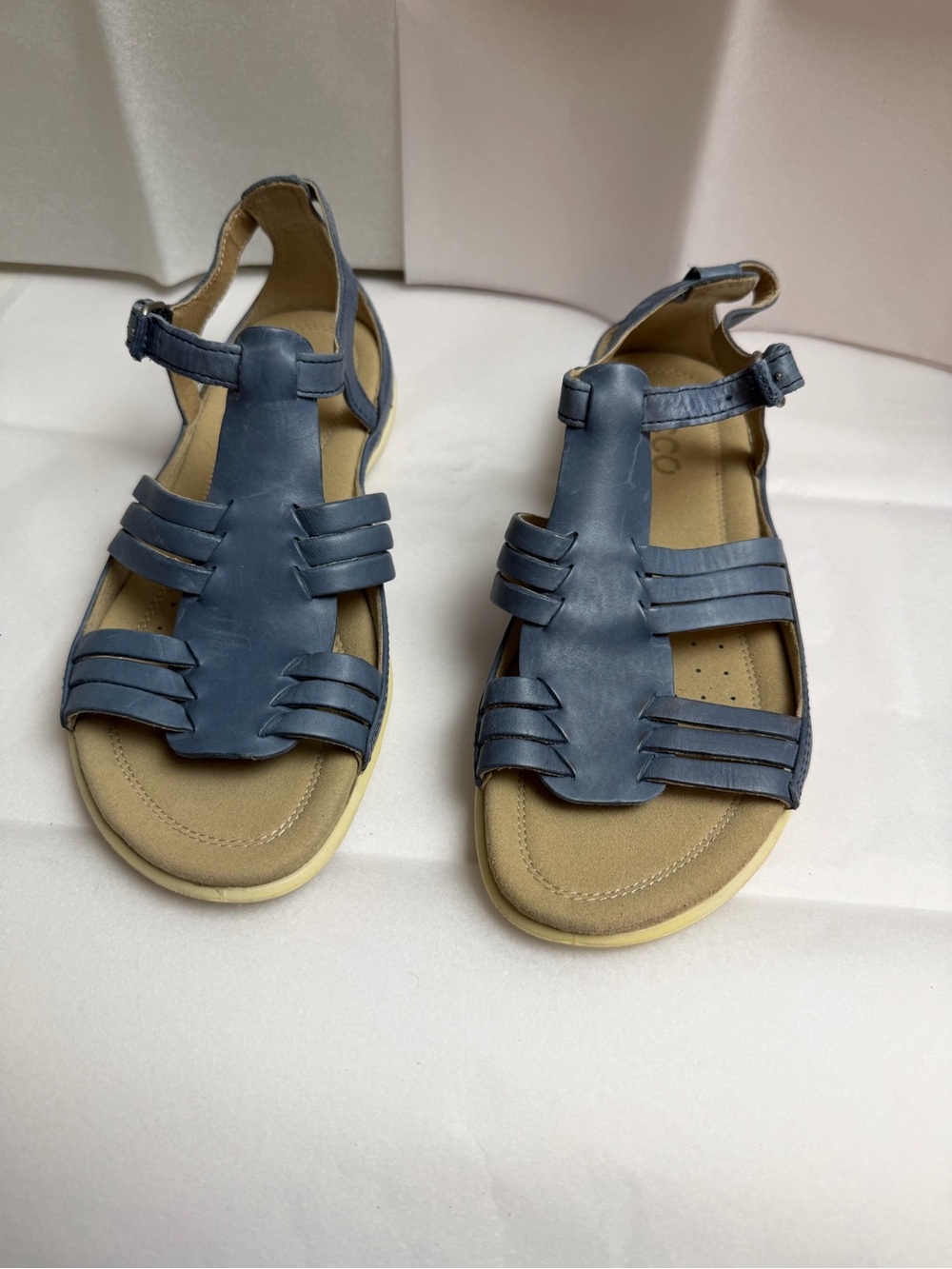 Ecco Blue Leather Strappy Sandals